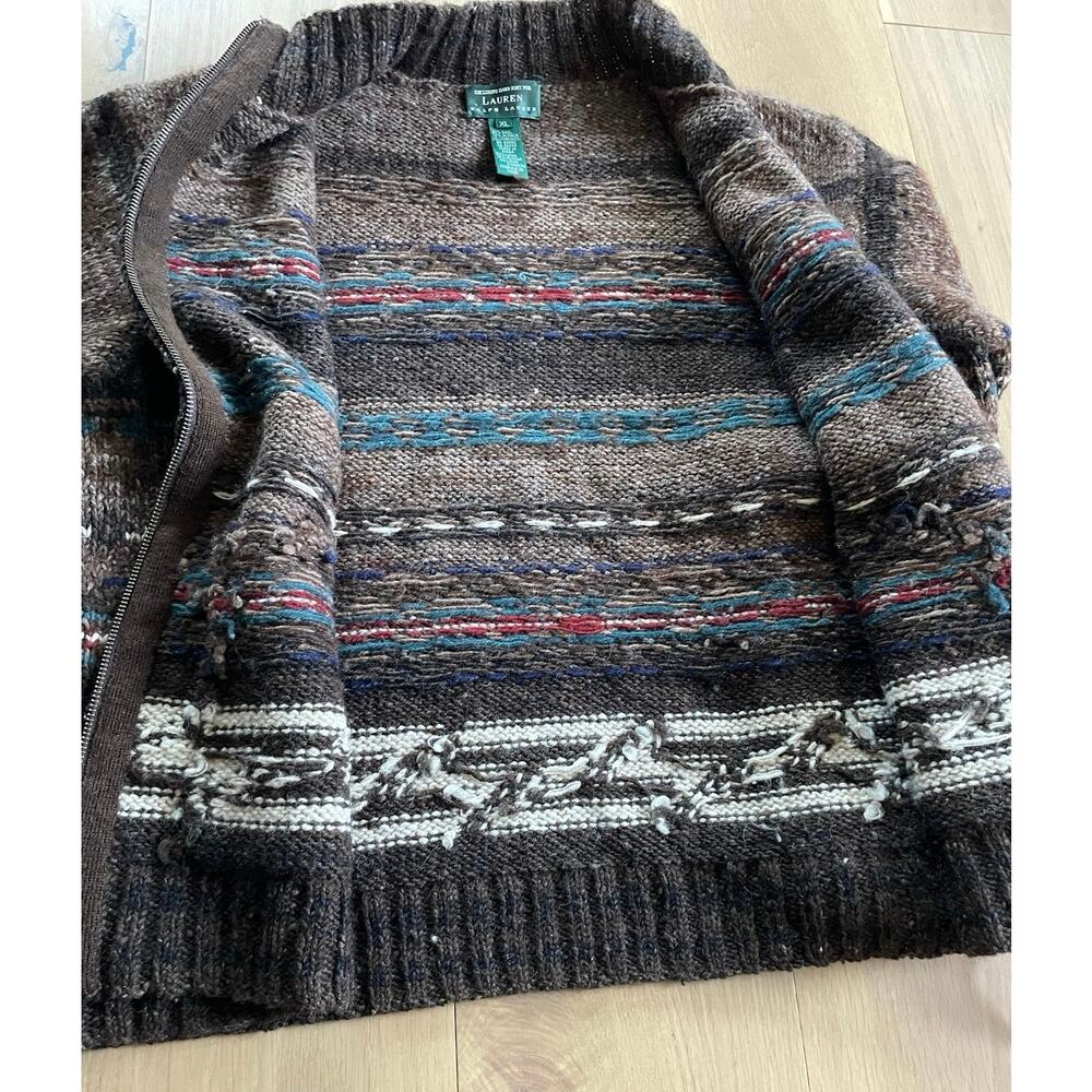 Women's Ralph Lauren Aztec full-zip Hand Knit Wool Cardigan XL - Picture 6 of 6